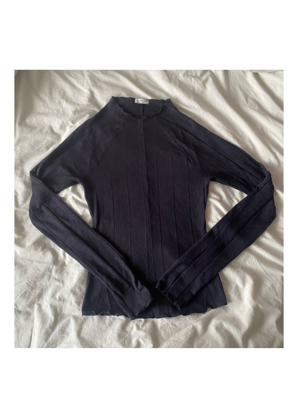Free People Black Slim Ribbed Long-Sleeve Top